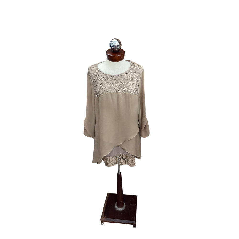 Krazy Kat Women's L Beige Lace Sheer Flowing Blouse